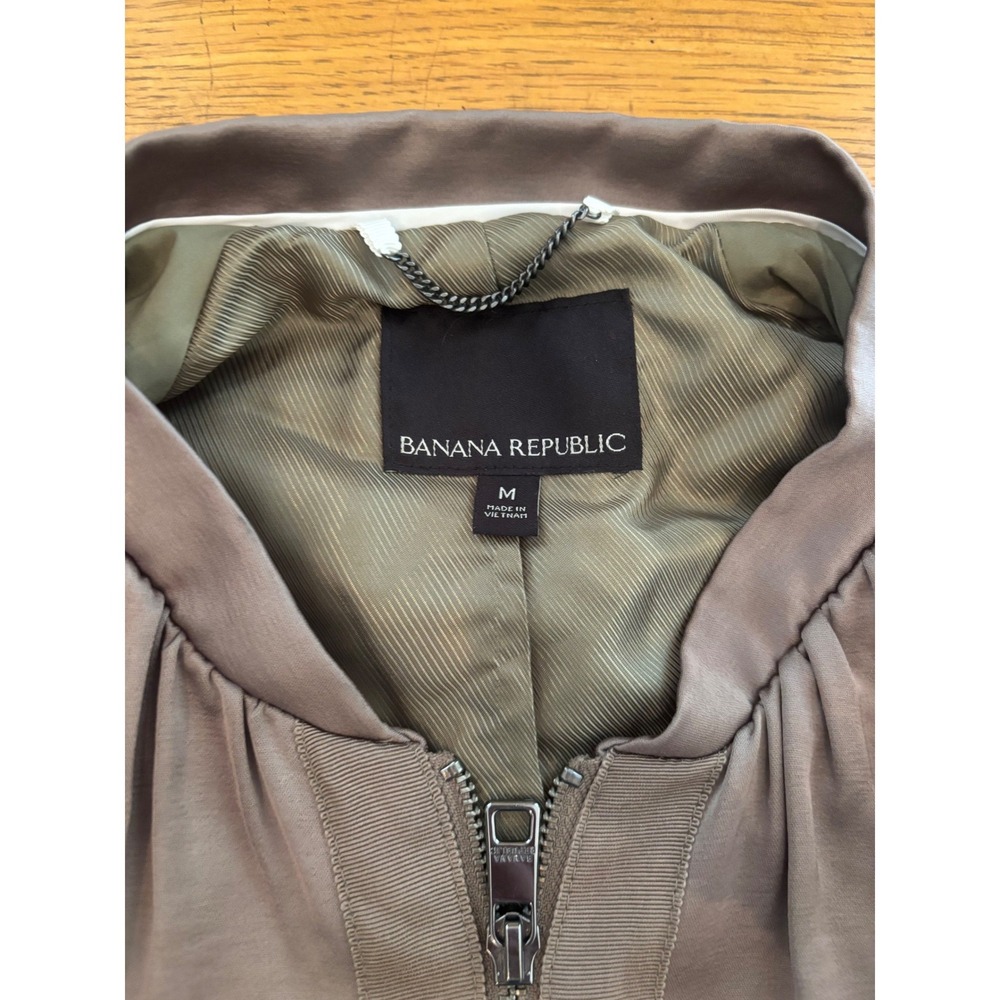 Banana Republic Bomber Jacket Womens M Olive Excellent Satin Zip Utility